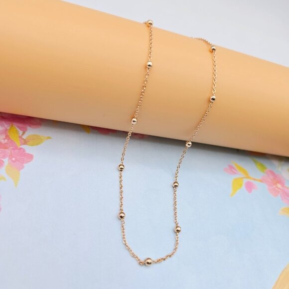 "Dainty Rose Gold Beaded Chain Necklace for Women, 19.7 Inch Length, XPNL0081 - Picture 1 of 12